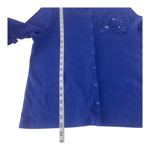 Rafaella Women Blue Button-Up Cardigan Floral Applique Design SZ L  Cotton Blend - Picture 6 of 12